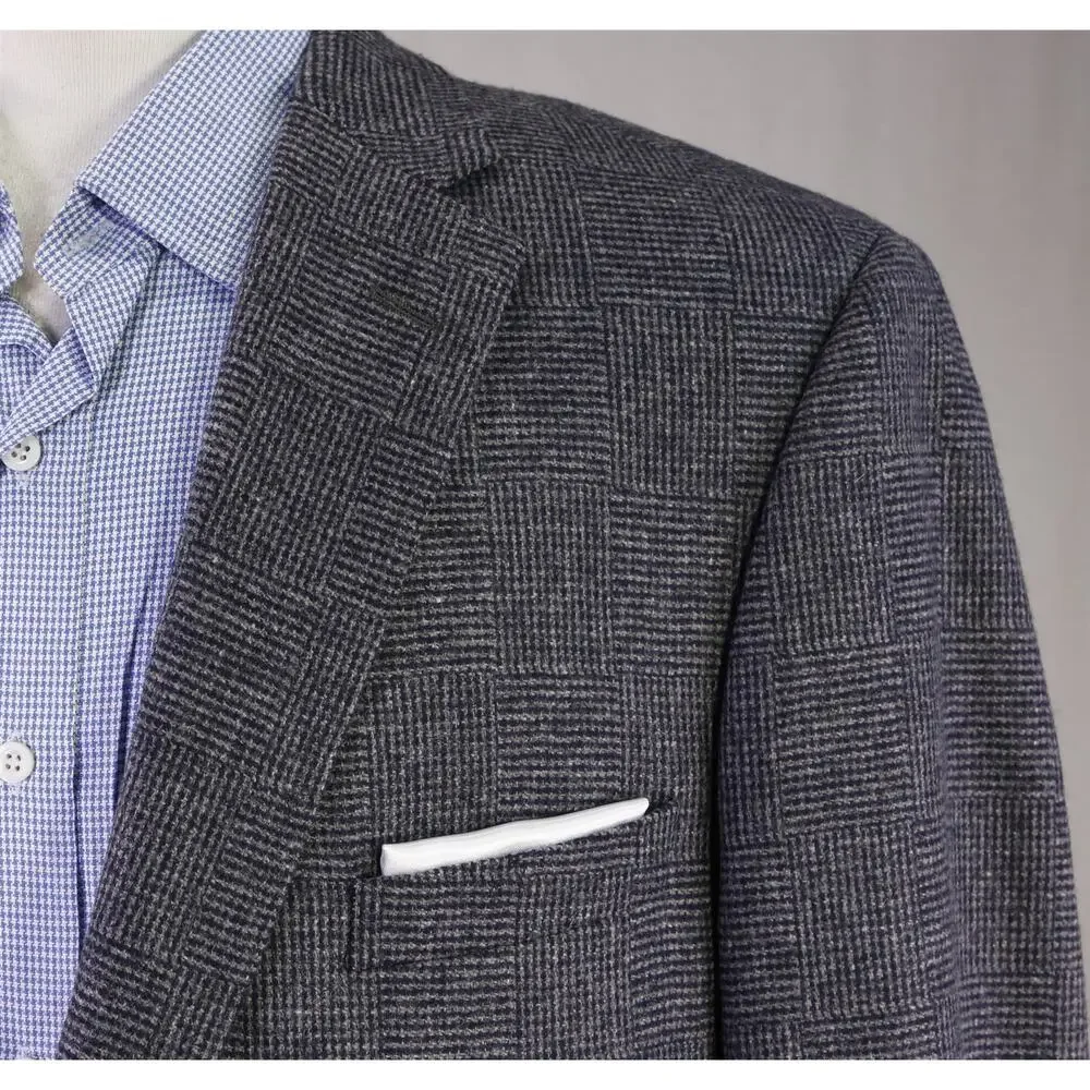 Paul Stuart Current Gray Navy Basket Weave Scottish Lambswool Blazer Jacket 44L